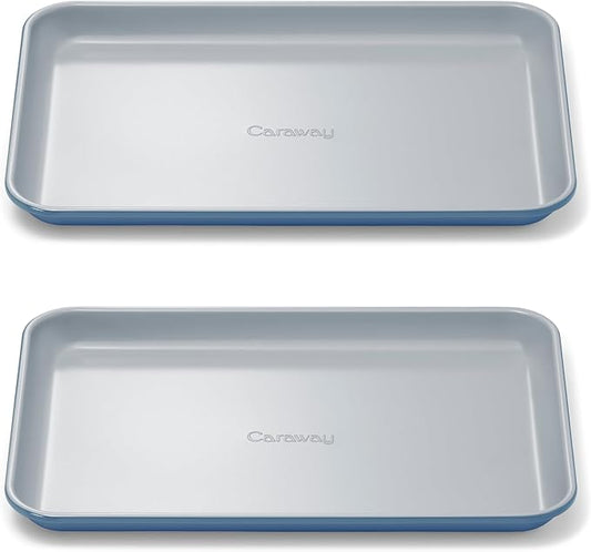 Caraway Nonstick Ceramic Small Baking Sheet Duo (9x13?? ??Non-Toxic, PTFE & PFOA Free ??Oven Safe ??Aluminized Steel Core ??Mini Sheet Pan for Baking, Roasting & More - Slate