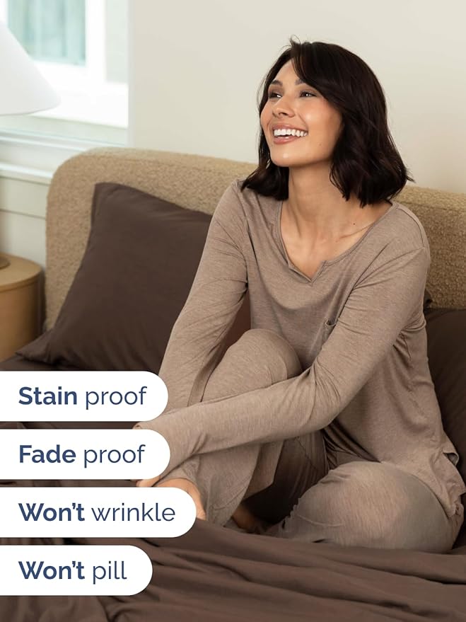 Extra Deep Pocket Split King Sheets - 5 Piece Breathable & Cooling Bed Sheets - Hotel Luxury Bed Sheet Set - Soft, Wrinkle Free & Comfy - Easily Fits Extra Deep Mattresses - Deep Pocket Brown Sheets
