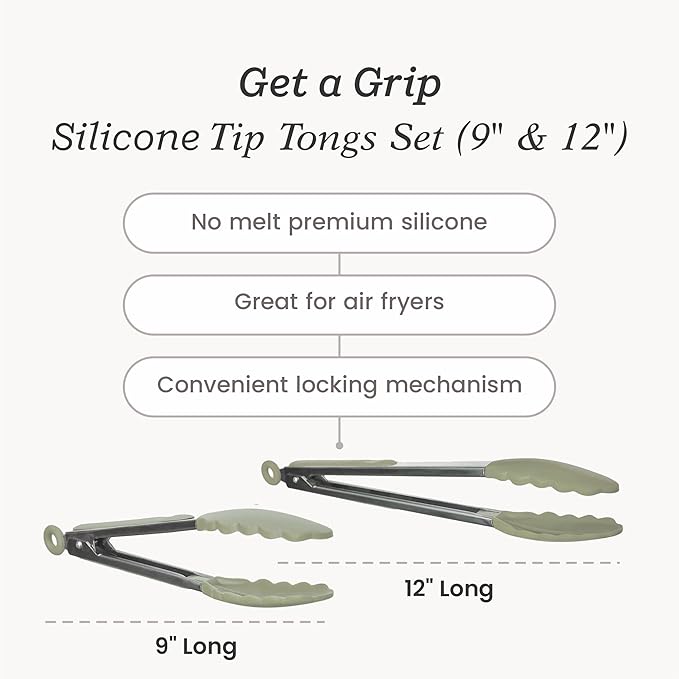 Starpack 'Get a Grip' Silicone Kitchen Tongs for Cooking (2Pcs) - BBQ Tongs for Grill Heat Resistant to 600째F - Stainless Steel Kitchen Utensils w/Non Stick Silicone Tips - 9",12" for Serving Food