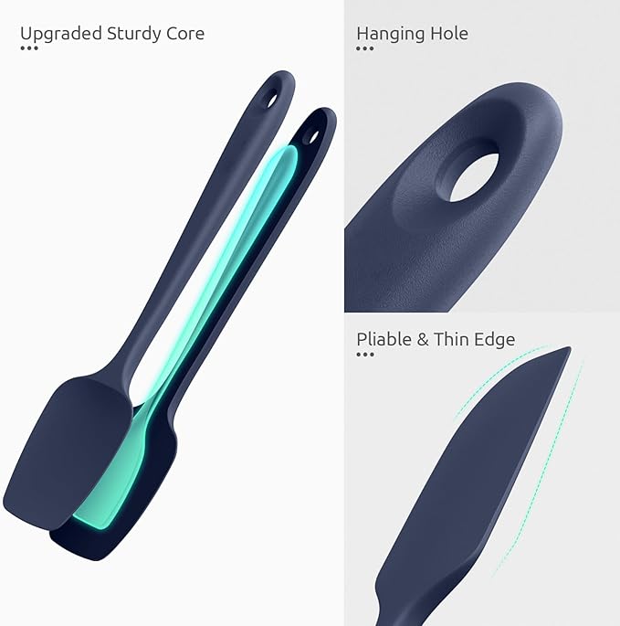 Heat Resistant Silicone Spatula Set: U-Taste 600쨘F High Temp Seamless Food Grade Food Grade Flexible Rubber Silicon Kitchen Cooking Mixing Baking Scraper for Nonstick Cookware Set of 4 (Midnight Blue)