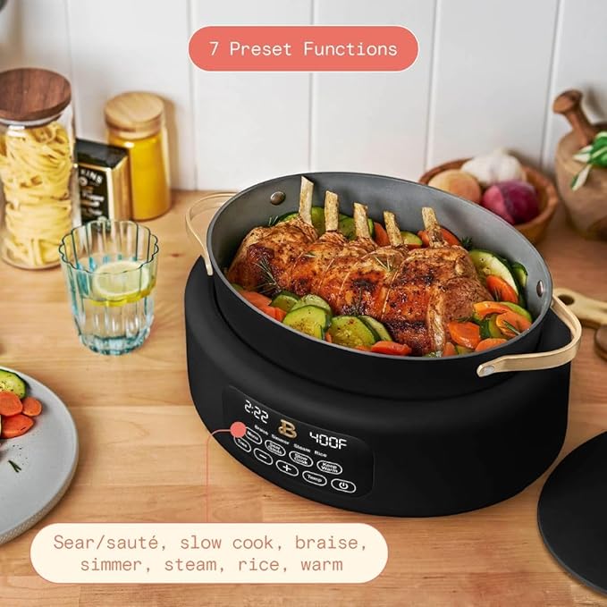 Beautiful 10-in-1 6-Qt Programmable Multi-Cooker with Oven-Safe Pot & 7 Presets ??Slow Cook, Rice, Steam, Saut챕 (BLACK SESAME)