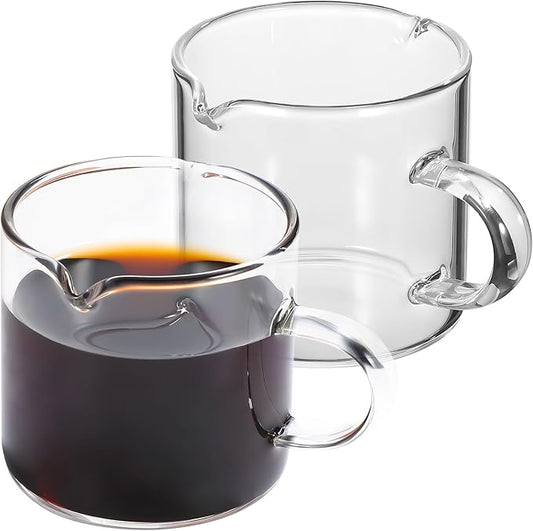 2 Pcs Clear Glass Espresso Cups Small Coffee Mugs with Dual Spout Design for Precise Pouring Portable High Strength Drinking Glasses for Tea and Coffee Enjoyment