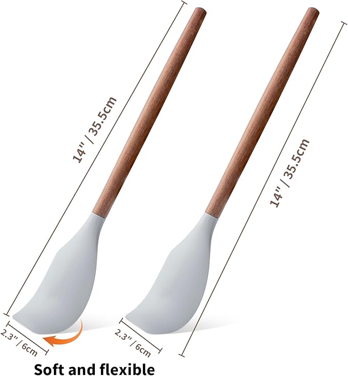 Silicone Spatula 2pcs Good Grips Silicone Spatula Food Grade Rubber Spatulas Acacia Solid Strong Handle Heat Resistant Up to 600째F for Nonstick Cookware, Cooking Spoons