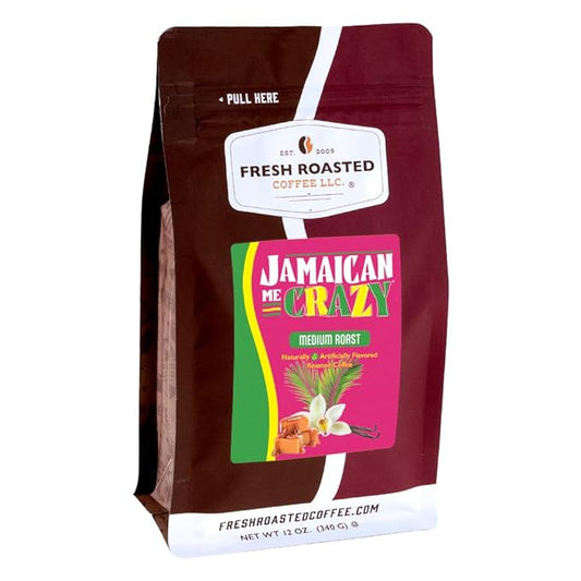 Fresh Roasted Coffee, Jamaican Me Crazy Flavored Coffee, 12 oz, Medium Roast, Kosher, Ground