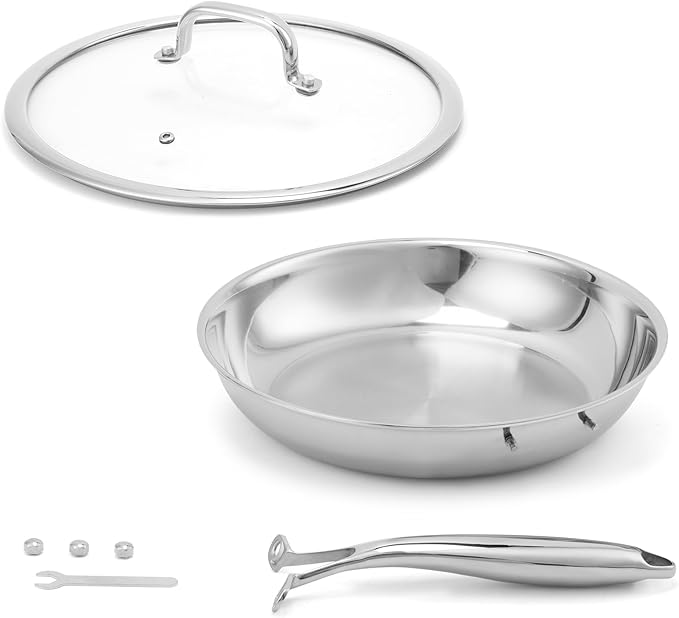 Stainless Steel Pan竊똍on-Toxic PFAS, PFOA & PTFE Free, Compatible With All Cooktops & Induction Safe, Oven Safe Pan for Searing & Saut챕ing, Long Lasting Cookware. (12 Inch)