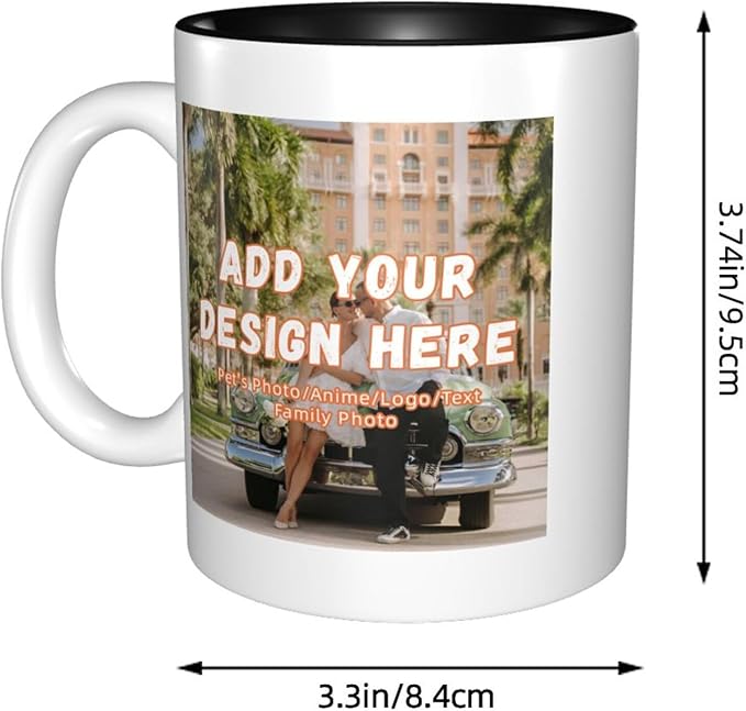 Custom Color Mugs with Partial or Full-Size Printing Customizable Photos and Text Coffee Mugs Creative Multicolor Designs Image (Partial, Black)