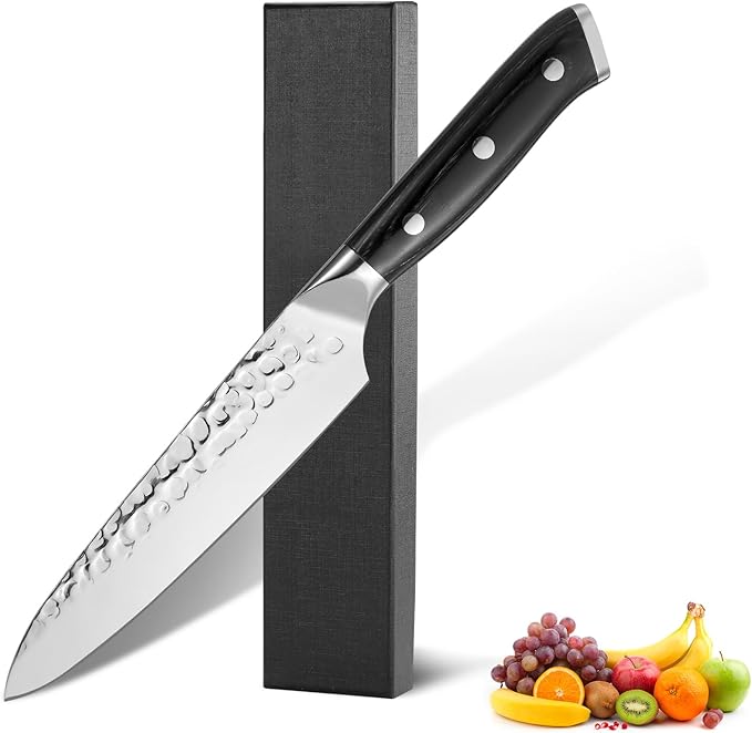 FXFSTEEL Paring Knife ??5 inch German 1.4116 Stainless Steel Blade with Full Tang Pakka Wood Handle Small Kitchen Knife for Fruit and Vegetable Cutting, Multi-Purpose Sharp Chef Knife