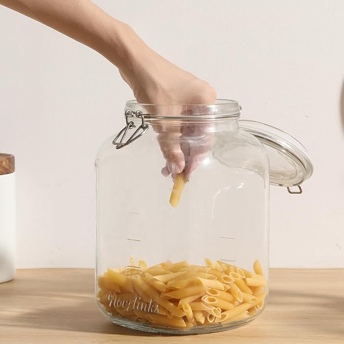 2 Pack 1 Gallon Clear Glass Jars with Airtight Screw Lid Wide Mouth Mason Jars Empty Food Containers with Airtight Screw Lid for Sauerkraut and Cookies (Glass Lid)