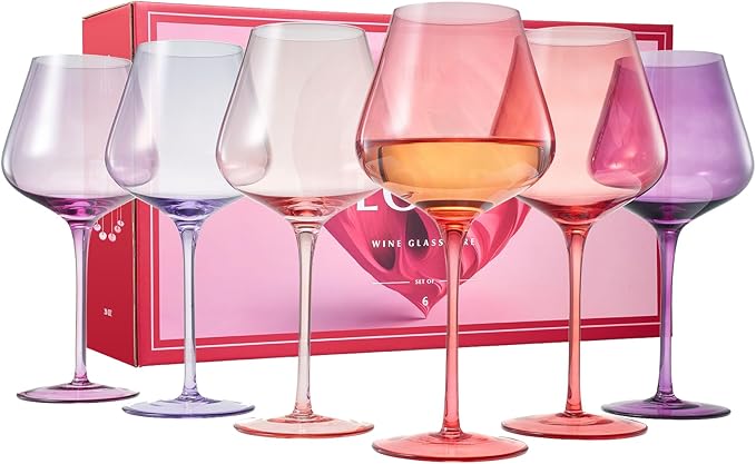 Colors of Love Pink & Red Valentines Crystal Wine Glasses Set of 6 ??Elegant Italian Style Tall Stemmed 24oz Glassware Valentine?셲 Day, Romantic Dinners, Anniversaries, Weddings Gifts, Wife Girlfriend