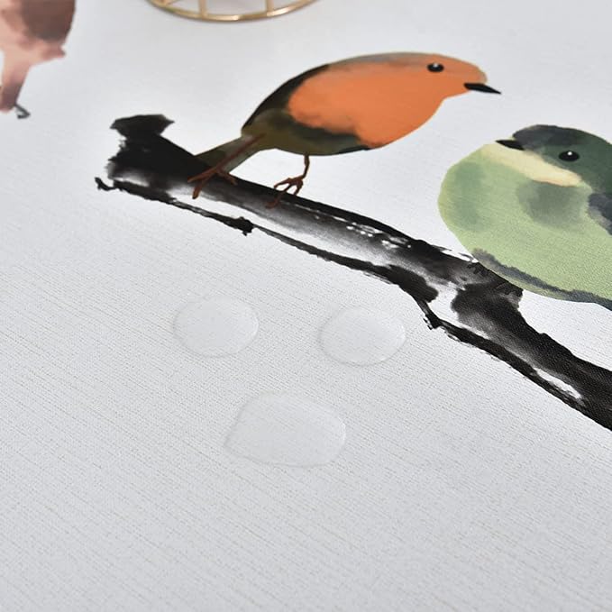 LOHASCASA Farmhouse PVC Tablecloth Spill Proof Plastic Oilcloth Vinyl Washable Wipeable Water Resistant Modern Large Oblong Tablecloth Protector Patio Fall 8ft White Bird 54x84 Inch