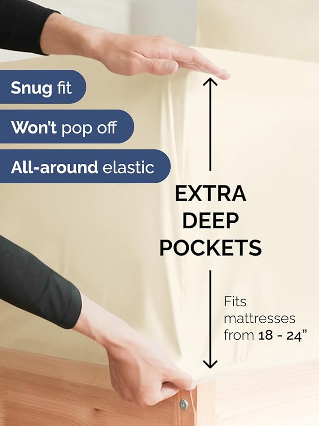 Extra Deep Pocket Split King Sheets - 5 Piece Breathable & Cooling Bed Sheets - Hotel Luxury Bed Sheet Set - Soft, Wrinkle Free & Comfy - Easily Fits Extra Deep Mattresses - Off White Sheets Set