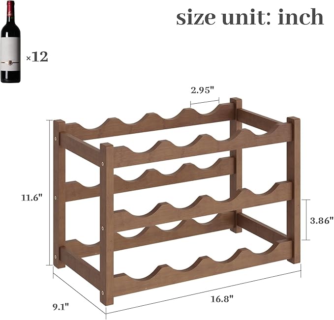Wine Rack竊똁amboo Wine Storage Cabinet Shelf竊똂ountertop Wine Shelf- Freestanding Wine Holder for Kitchen & Pantry (Brown, 3-Tier)