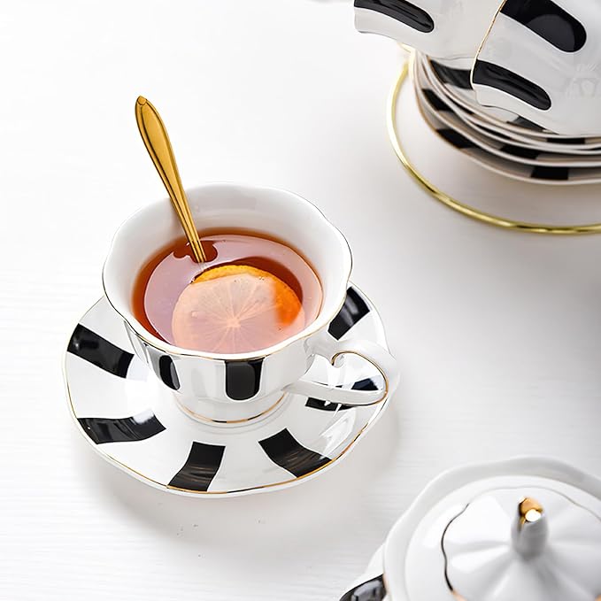 Hemoton Polka Dot Cup and Saucer Set Ceramic Coffee Mug with Saucer 5.3 Inch Vintage European Style Porcelain Coffee Cup for Latte Cappuccino Tea and Afternoon Tea Serving