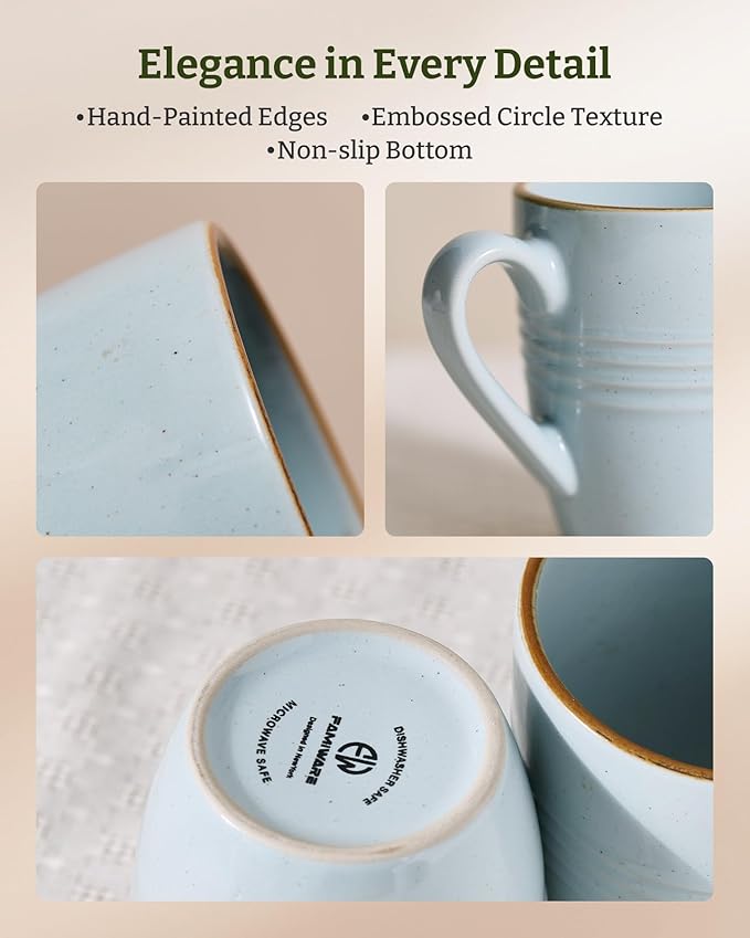 famiware Jupiter Coffee Mugs Set of 6, 14 OZ Coffee Mug, Microwave and Dishwasher Safe, Coffee Cups with Handle for Coffee, Tea, Cocoa, Milk, Light Blue
