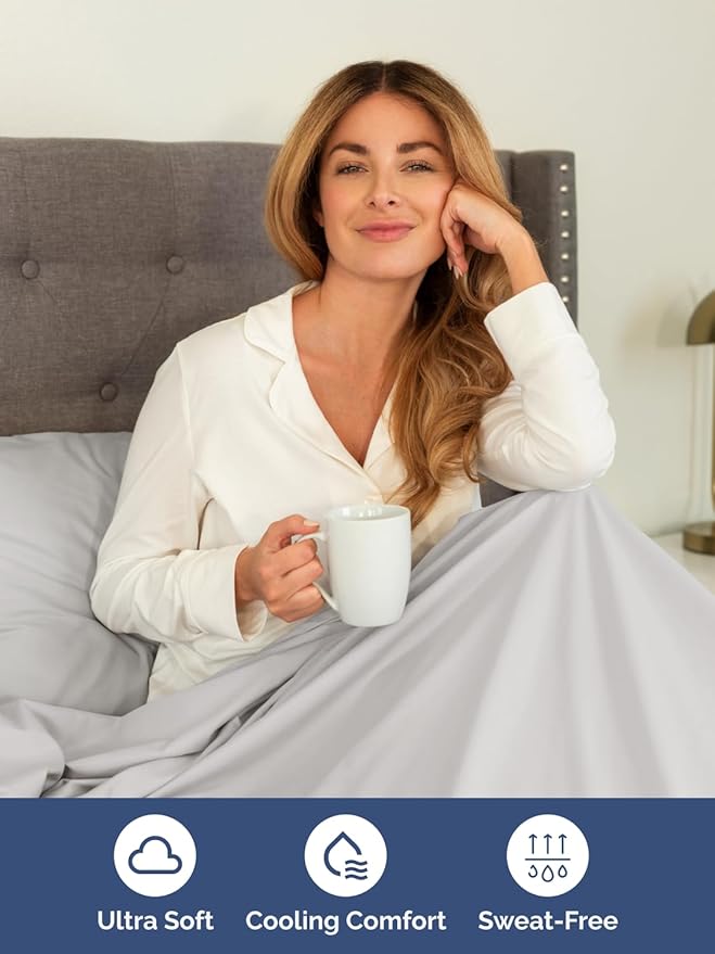 Extra Deep Pocket Cal King Sheets - 4 Piece Breathable & Cooling Bed Sheets - Hotel Luxury Bed Sheet Set - Soft, Wrinkle Free & Comfy - Easily Fits Extra Deep Mattresses - French Grey Sheets Set