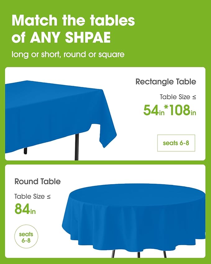 Pureegg Plastic Table Cloth Disposable 12 Pack, 84'' Round Table Cloths, Graduation Decorations Class of 2025, Graduation Party Tablecloths, Round, Plastic Cover, Leakproof & Sturdy, Blue