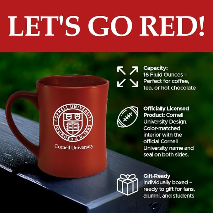 Cornell Big Red Ceramic 16oz Sculpted Mug ??Official Team Logo Coffee Cup ??Handwash Recommended ??Individually Boxed