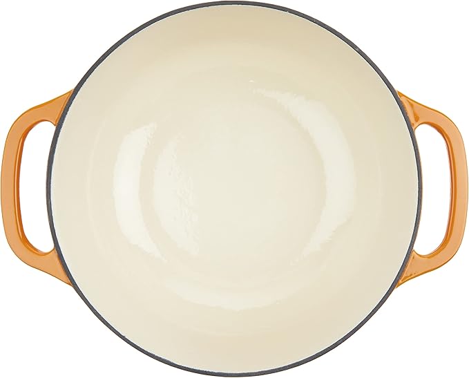 Lodge 6 Quart Enameled Cast Iron Dutch Oven with Lid ??Dual Handles ??Oven Safe up to 500째 F or on Stovetop - Use to Marinate, Cook, Bake, Refrigerate and Serve ??Apricot