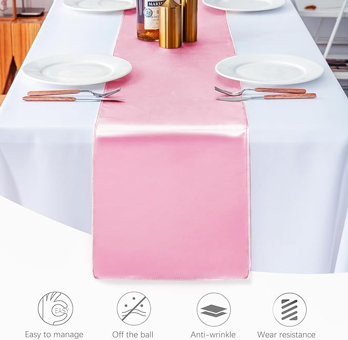 JEVIX 5 Pack Table Runner 12 X 108 Inch Silk Table Runner for Party,Wedding, Birthday, Banquets,Decoration(Pink)