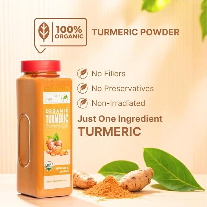 Organic Turmeric Powder 17.60 oz ??Turmeric Powder Organic for Cooking, Drinks & Skin ??USDA Certified, Ground Turmeric Spice, Gluten Free ??The Holly Tree