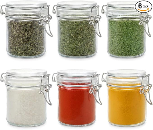 6 Pack Spice Jars, 8 oz Glass Containers with Airtight Lids, Small Herb Jars with Labels for Kitchen Storage