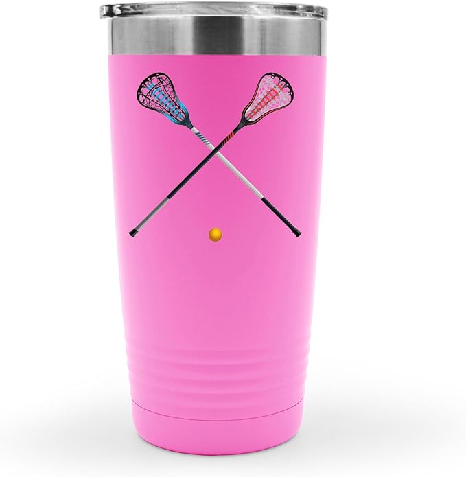 SpreadPassion Isolated Lacrosse Sticks and Ball Tumbler, Stainless Steel Tumbler, 20oz Insulated Tumbler, Christmas Birthday Gift Idea (Pink)