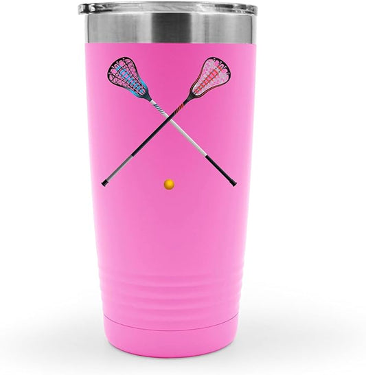 SpreadPassion Isolated Lacrosse Sticks and Ball Tumbler, Stainless Steel Tumbler, 20oz Insulated Tumbler, Christmas Birthday Gift Idea (Pink)