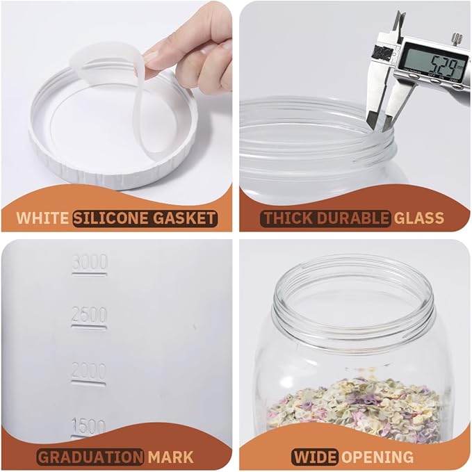2 Pack 1 Gallon Clear Glass Jars with Airtight Screw Lid Wide Mouth Mason Jars Empty Food Containers with Airtight Plastic Screw Lid for Sauerkraut and Cookies