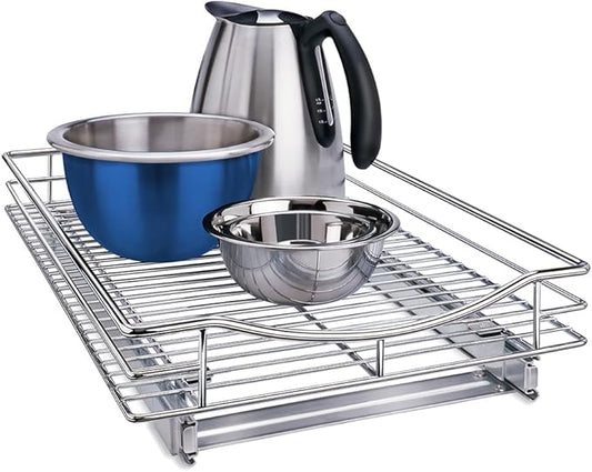 LYNK PROFESSIONAL짰 Pull Out Cabinet Organizer, 14" x 21" Slide Out Drawers for Kitchen Cabinets - Sliding Pull-Out Pantry Shelves ??Home Shelf Organizers - Lifetime Ltd. Warranty, Chrome