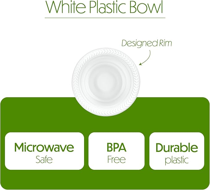 PLASTICPRO 200 PCS White Plastic Bowls 5 oz Premium Quality Light Weight Dishes Disposable Small Plastic Bowls for Dessert Appetizers Soups for Parties Weddings