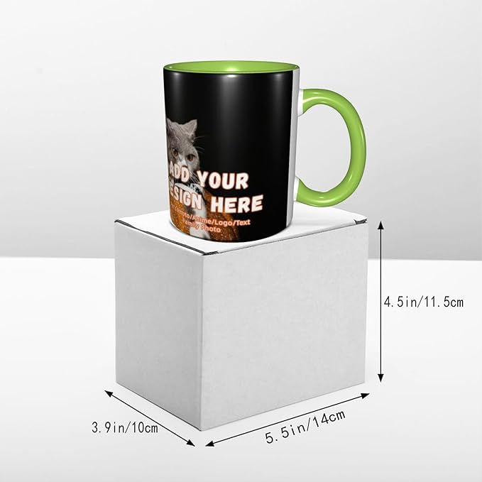 Customizable Mugs and Coffee Cups with Various Creative Designs Customize Your Photos Images Texts Partial or Full-Size Printing (Full-Width, Green)