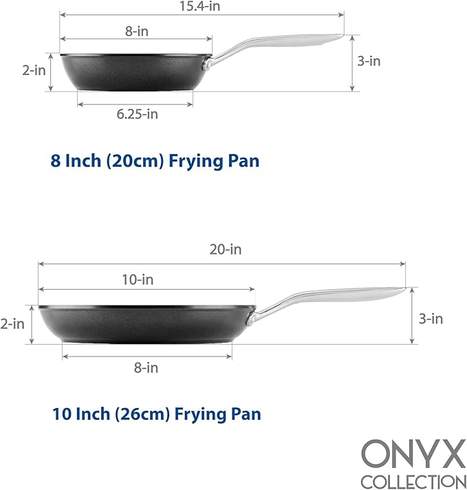 TECHEF - Onyx Collection Nonstick Frying Pan Skillet Set, PFOA-Free, Dishwasher Oven Safe, Stay-Cool Stainless Steel Handle, Induction-Ready, Made in Korea (8-inch and 10-inch)