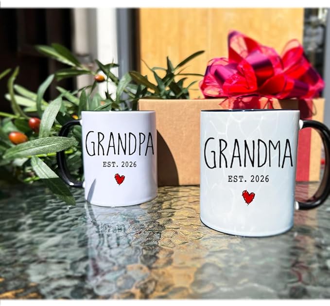 VLUG EST 2026 Promoted To Grandparents Mug Gifts for Grandma Grandpa, Grandma Grandpa To Be Gifts Set, Promoted To Grandparents 2026 Mug, Baby Pregnancy Announcement Gift