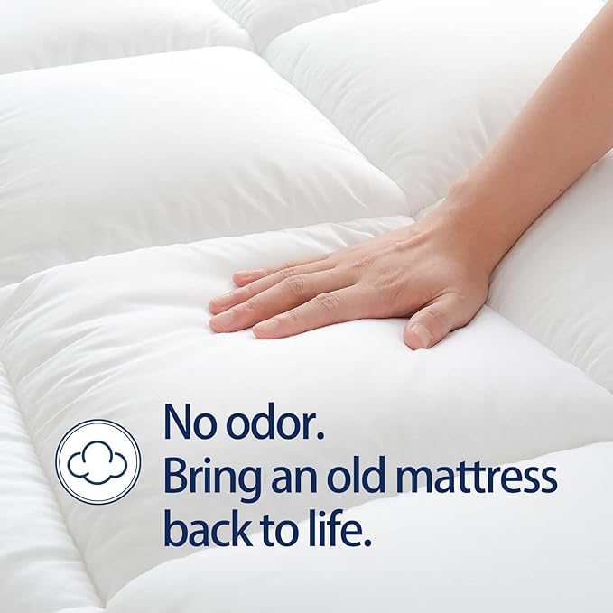 Mattress Topper Twin for Back Pain, Extra Thick Mattress Pad Cover, Plush Pillow Top, Deep Elastic Pocket, White,39"X75"+20"