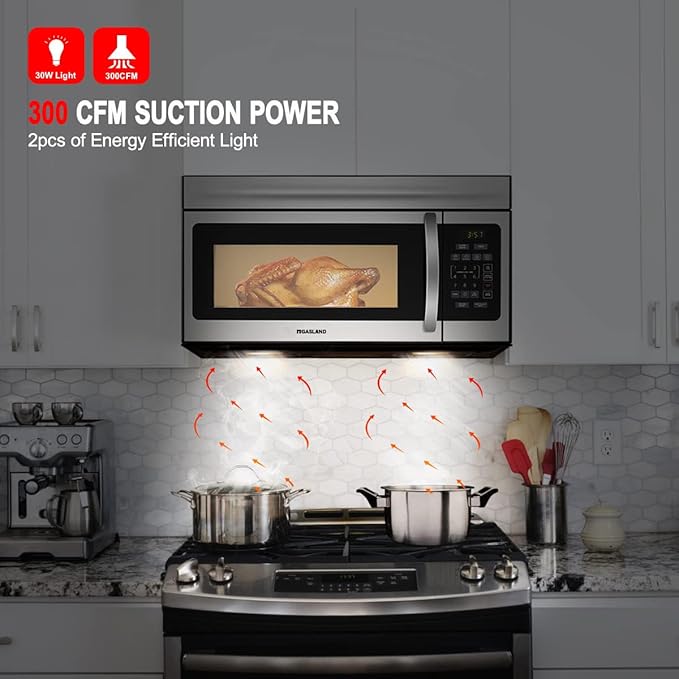 GASLAND 30 Inch Over the Stove Microwave, 1.7 Cu.ft. Over Range Microwave with 10 Power Levels, One Touch Cooking, 300 CFM,1000W, LED, Turntable, Sensor Cook, Above Stove Microwave, Stainless Steel