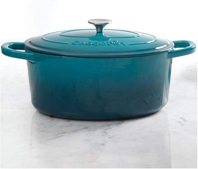 Crock-Pot Artisan 7-Quart Oval Enameled Cast Iron Dutch Oven ??Teal Ombre, Durable Cookware for Slow Cooking, Roasting, Baking with Lid