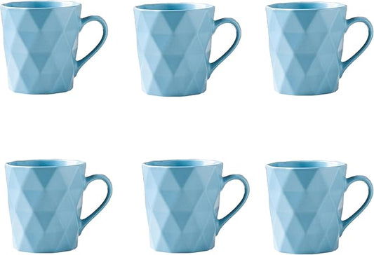11 Ounce Porcelain Mugs, Set of 6, Tea and Cocoa Mug Set, Blue, Matte