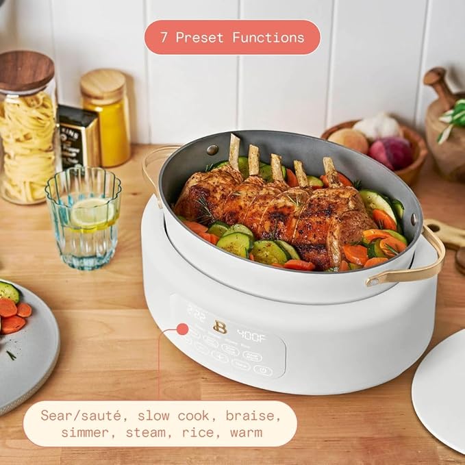 Beautiful 10-in-1 6-Qt Programmable Multi-Cooker with Oven-Safe Pot & 7 Presets ??Slow Cook, Rice, Steam, Saut챕 (WHITE ICING)