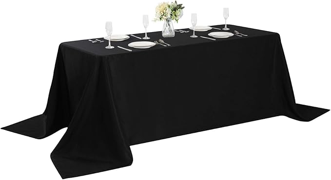 Cupuamon Rectangle Tablecloth 90x132 inch Washable Polyester Fabric Table Cloth for Wedding Party Dining Banquet Decoration（90x132, Black）