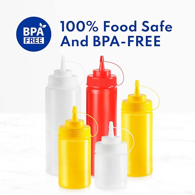 New Star Foodservice 26313 Squeeze Bottles, Plastic, 12 oz, Red, Pack of 6