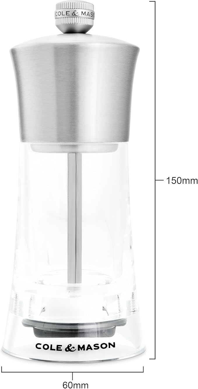 Cole & Mason Bromley Pepper Mill, 6" - Pepper Grinder with Ultra-Sharp Grinding Mechanism - Flavor-Enhancing Pepper Shaker - Refillable Mill with Adjustable Grinding - Acrylic, Pepper Mill