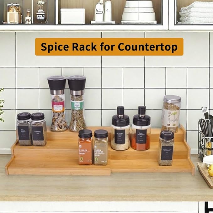 JinDoWin Spice Rack Organizer For Cabinet, Spice Organization For Cabinet, Spice Rack For Countertop,15.7 Inch Adjustable Seasoning Organizer Spice Organizer (1 Pack, Large)