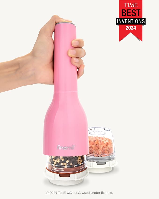 FinaMill Classic Battery Spice Mill ??Battery Operated Salt and Pepper Grinder Set, Includes 2 Interchangeable Spice Pods, Adjustable Coarseness, Ceramic Grinder, LED Light, Kitchen Gifts for Women