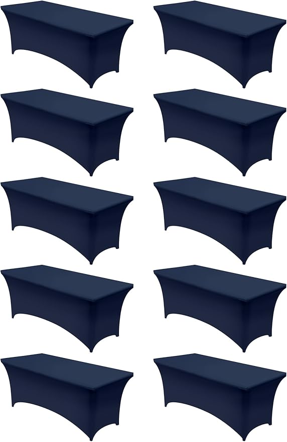 Utopia Kitchen Spandex Tablecloth 10 Pack [6FT, Navy Blue] Tight, Fitted, Washable and Wrinkle Resistant Stretch Table Cloth Rectangle Cover for Trade Show, Weddings & Parties [72Lx30Wx30H Inch]