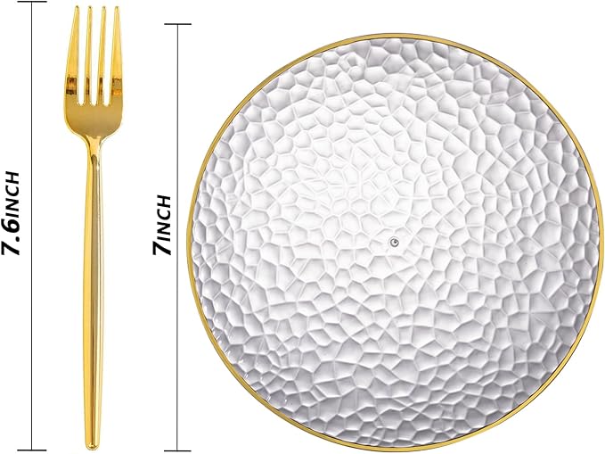 Rubtlamp 200 Pcs Clear Dessert Plates 7" with Forks 7.6",Clear Plastic Cake/Appetizer Platos, Dessert Plates Disposable, Hammered Party Platos Include 100platos and 100forks for Party&Birthday