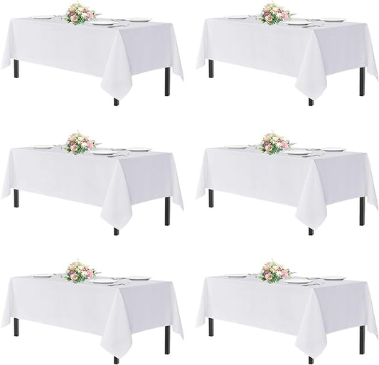sancua White Table Cloths Rectangle, 6 Pack Tablecoths for 6 Foot Tables - 60x102 Inch - Washable Polyester Fabric Table Cover for Wedding, Birthday Party, Banquet Reception