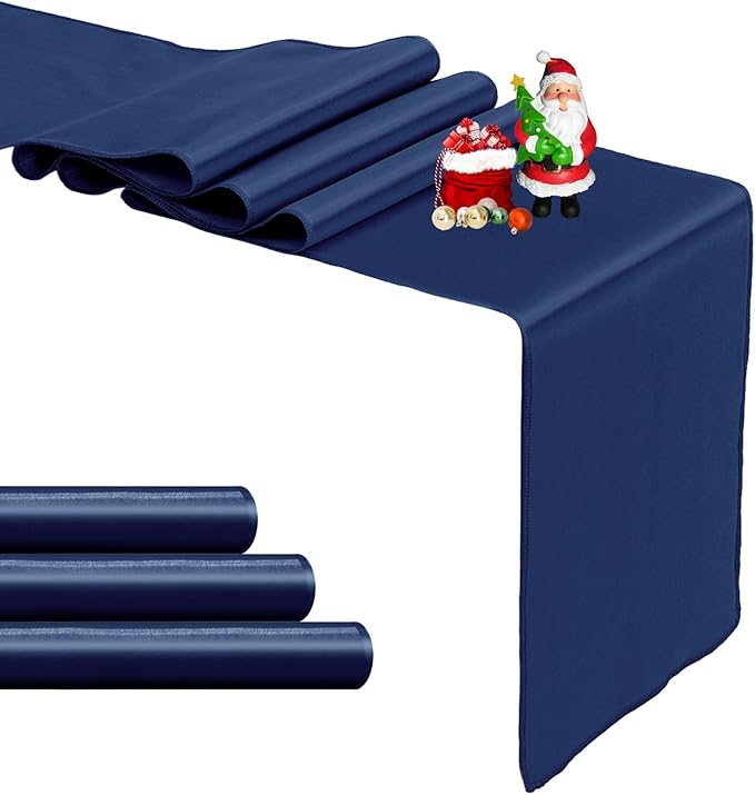 4-Pack Navy Blue Satin Table Runner 12 x 108 Inch Long Bright and Smooth Silk Fabric Table Runner for Wedding Banquet Birthday Party Decoration