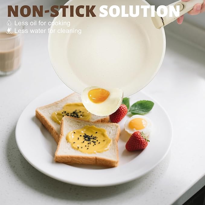 Numola 10 pcs Pots and Pan Set Non Stick with Detachable Handle, Ceramic Cookware Set for Stackable, Induction Kitchen Cookware Set for RV, Dishwasher 竊?Oven Safe, Cream White