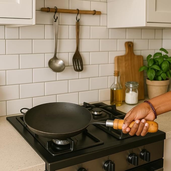 Pure Iron Mini Woke Kadhai fring saute Pan For Kitchen 8 inch size with wood handle Hand made Light Weight.