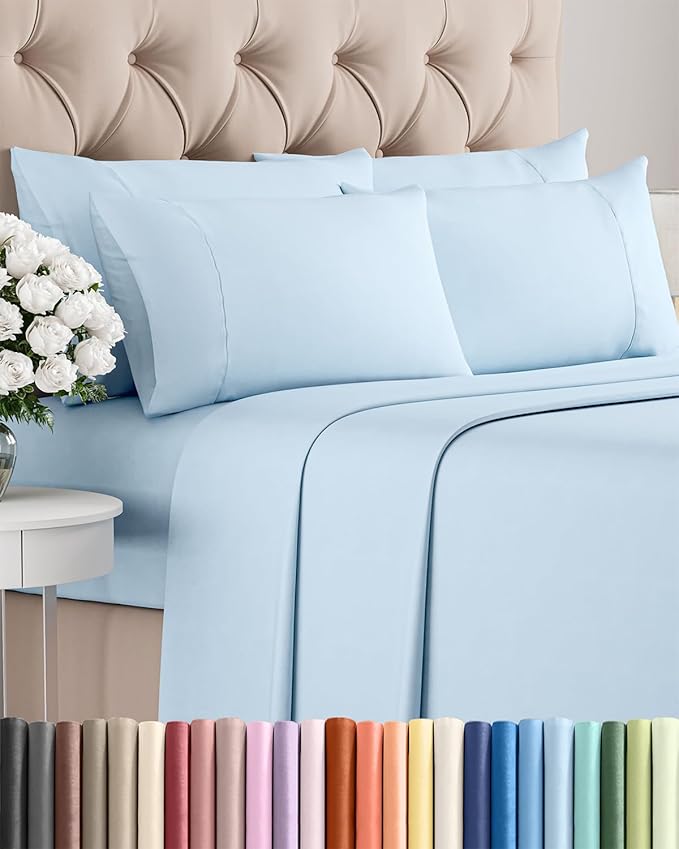 Queen 6 Piece Sheet Set - Cooling & Breathable Bed Sheets - Hotel Luxury Bed Sheets for Women, Men, Kids & Teens - Bedding w/Deep Pockets & Easy Fit - Soft & Wrinkle Free - Queen Light Blue Sheets